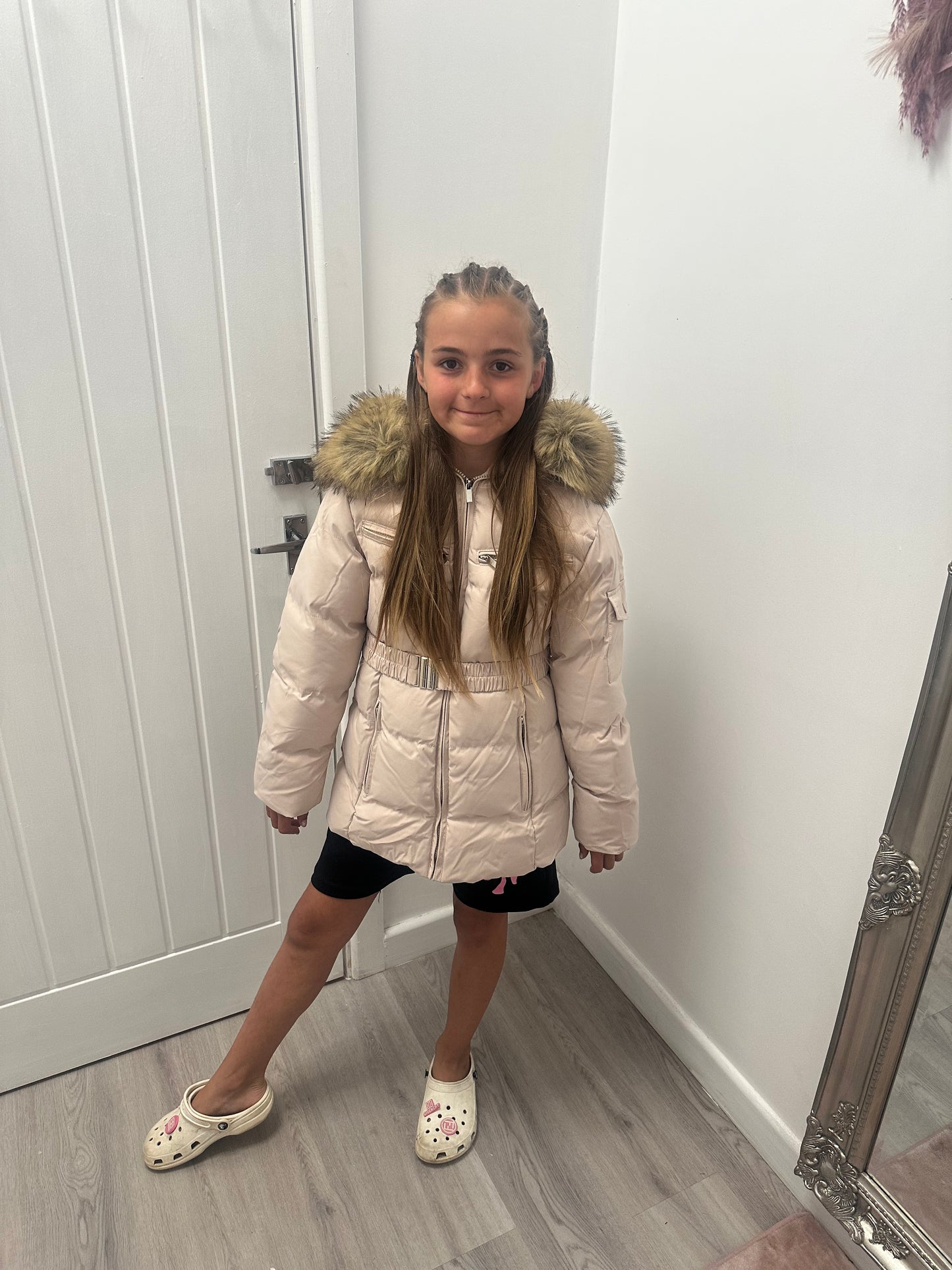 Kids fur hooded coats