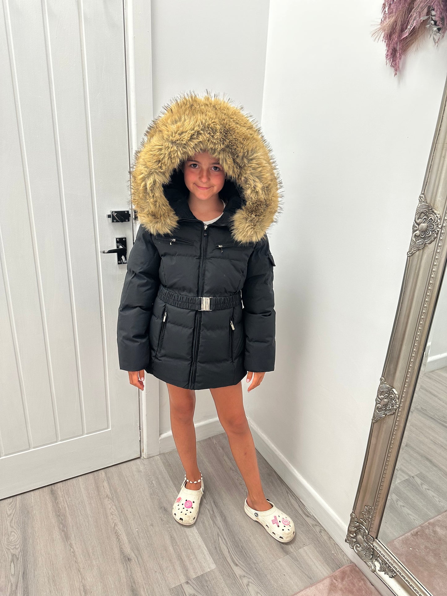 Kids fur hooded coats