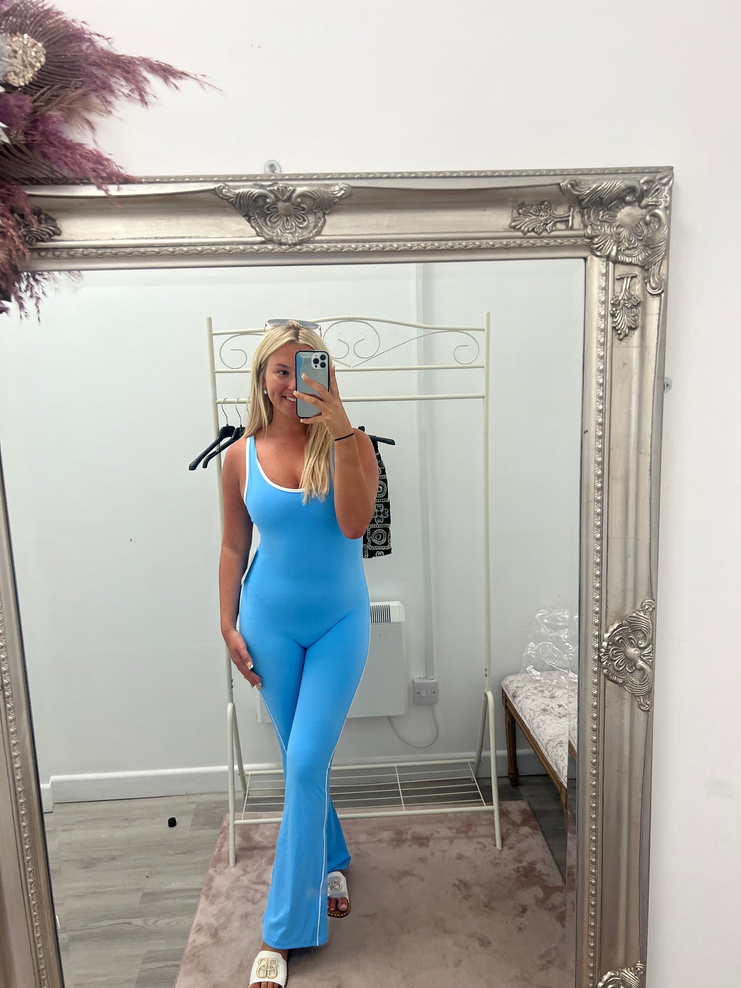 Flare unitards with white