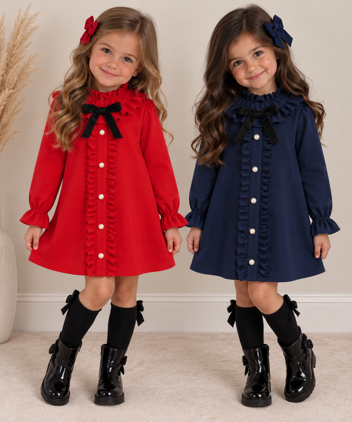 Kids bow button dresses