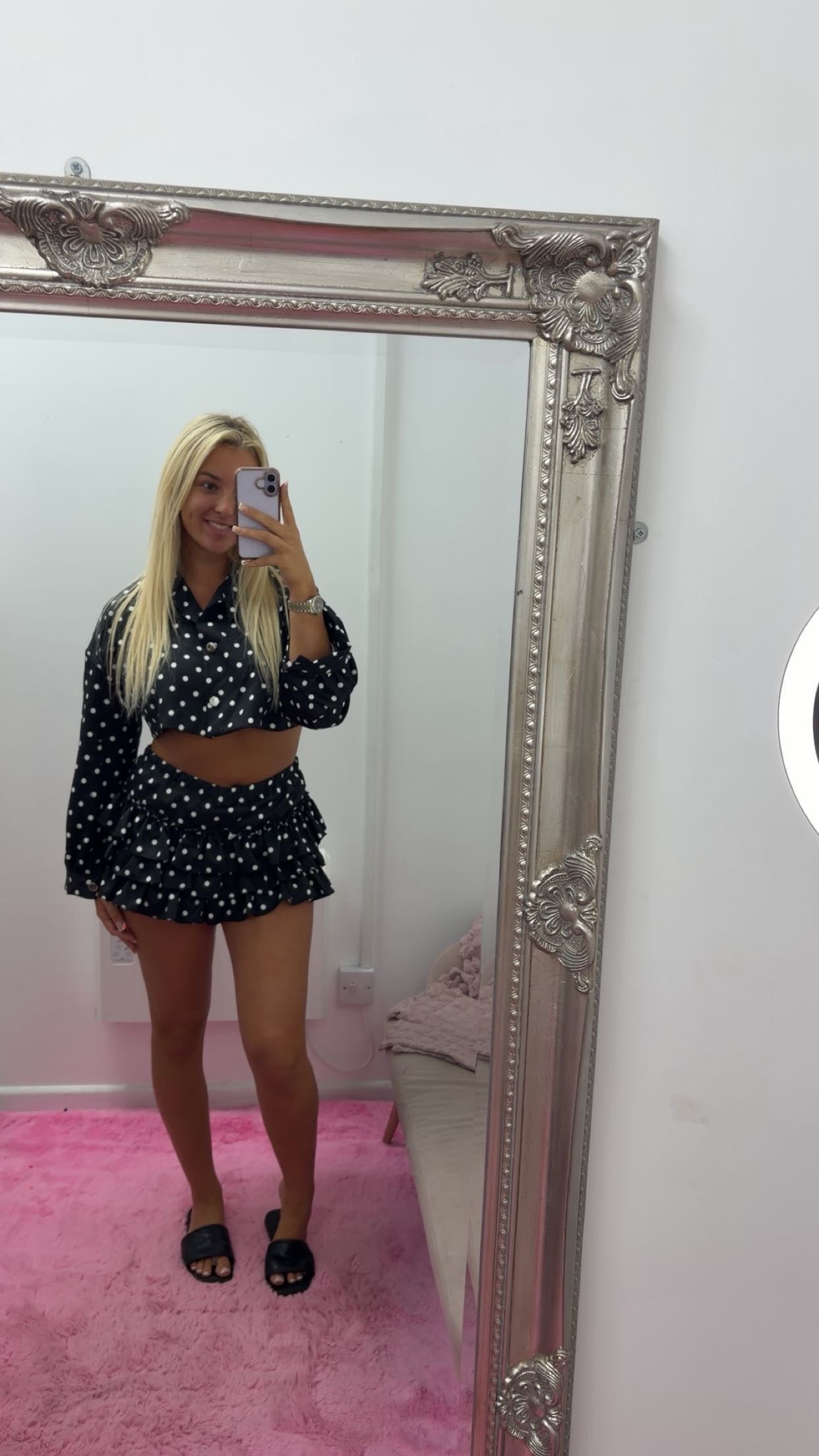 Polka dot skirt and jacket set