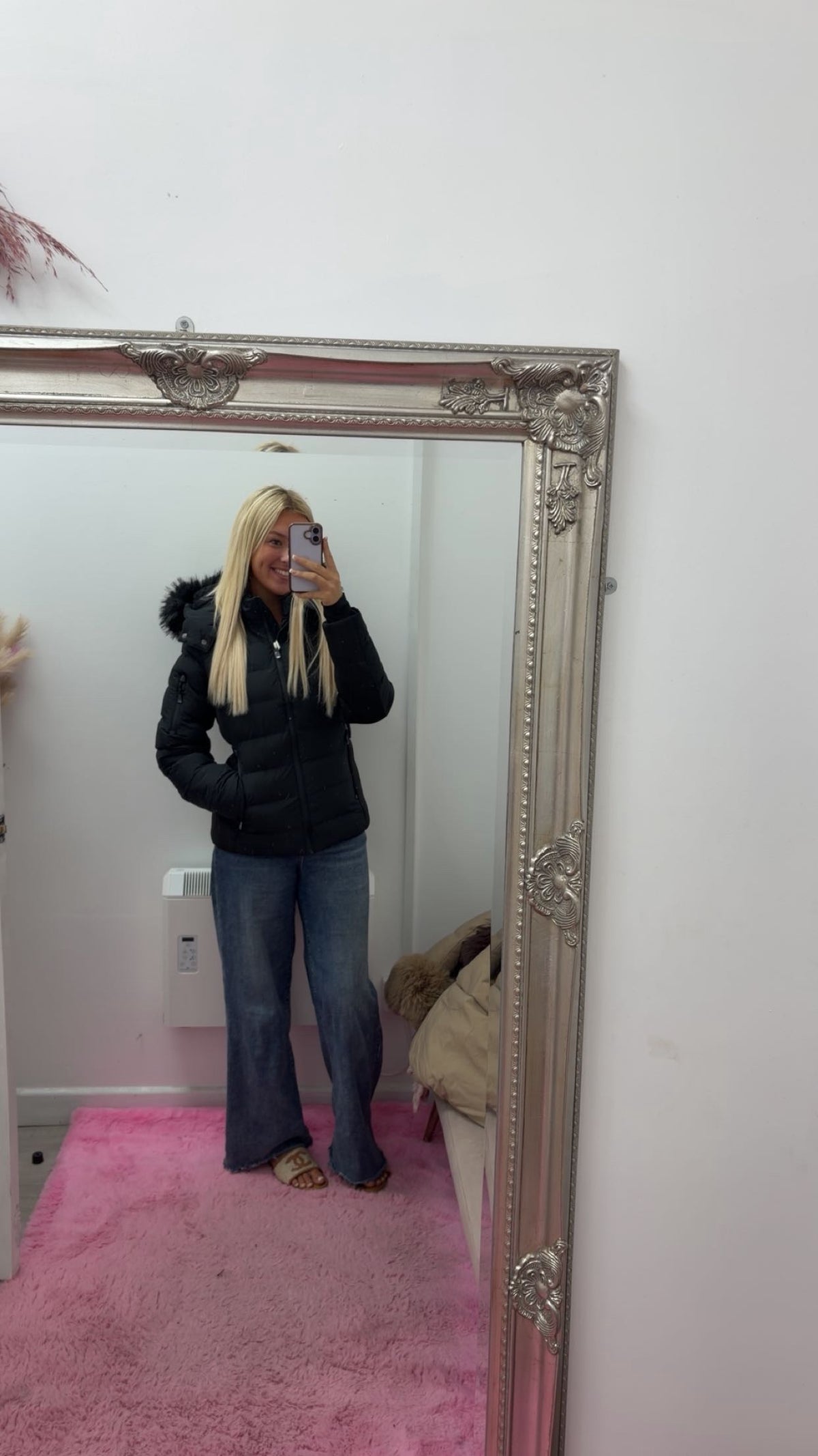 Black fur hooded coat