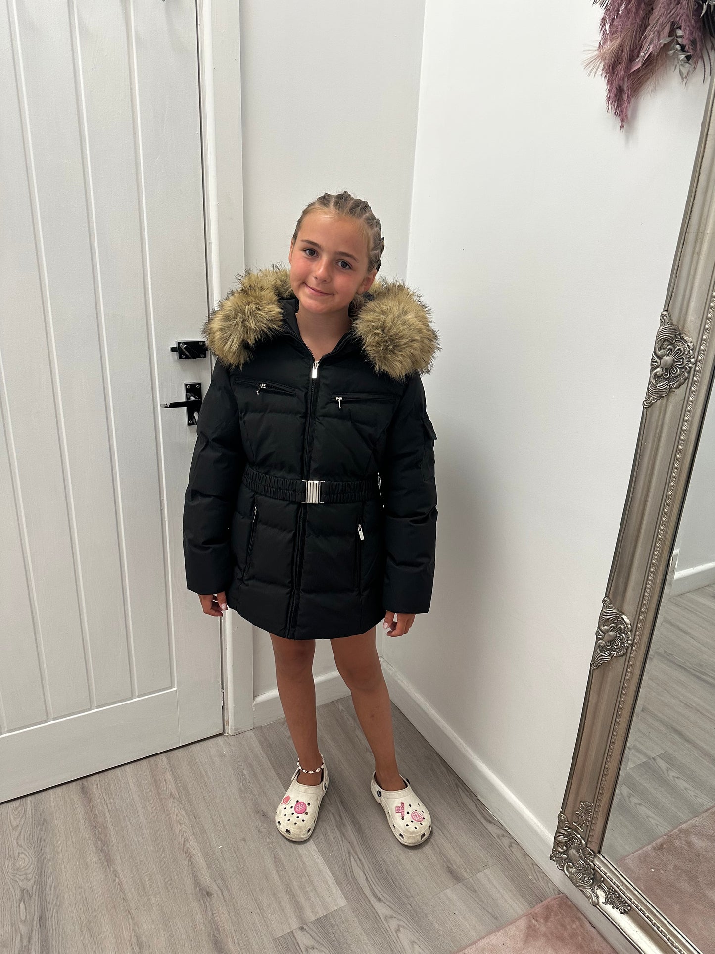 Kids fur hooded coats