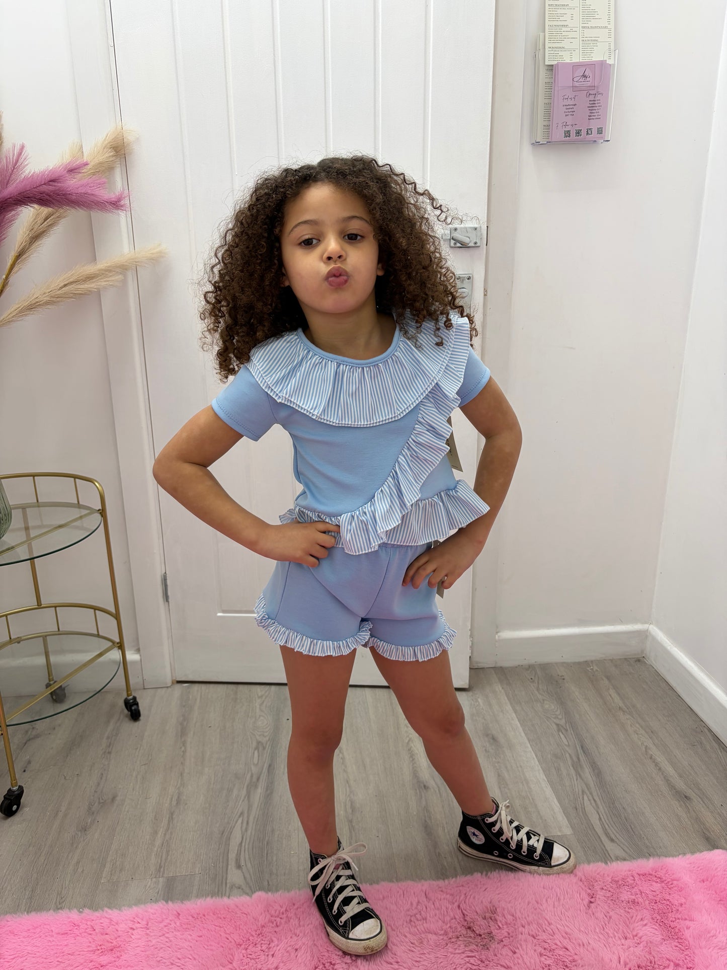 Kids striped frilly short sets