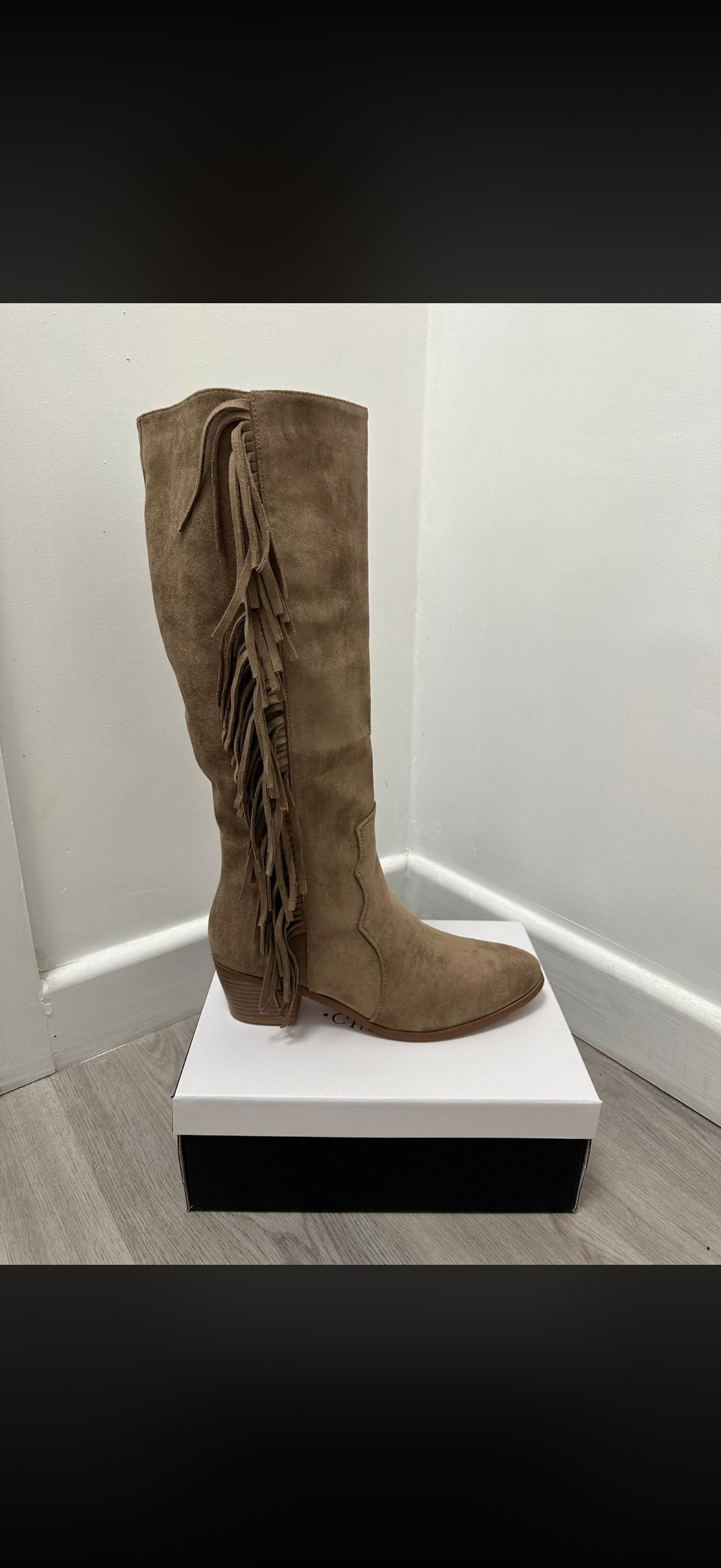 Suede tassel cowboy boots