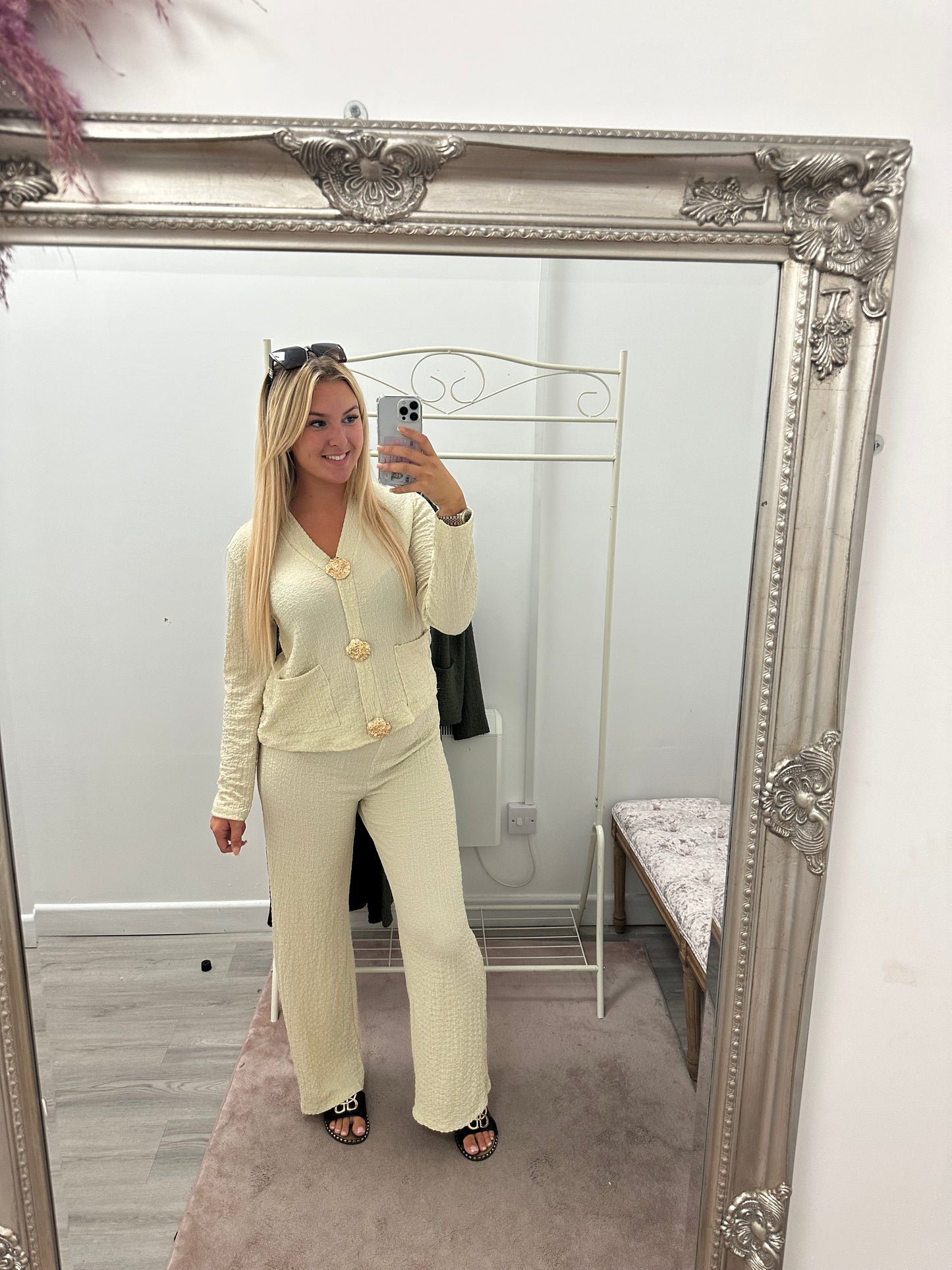 Long sleeve gold button sets