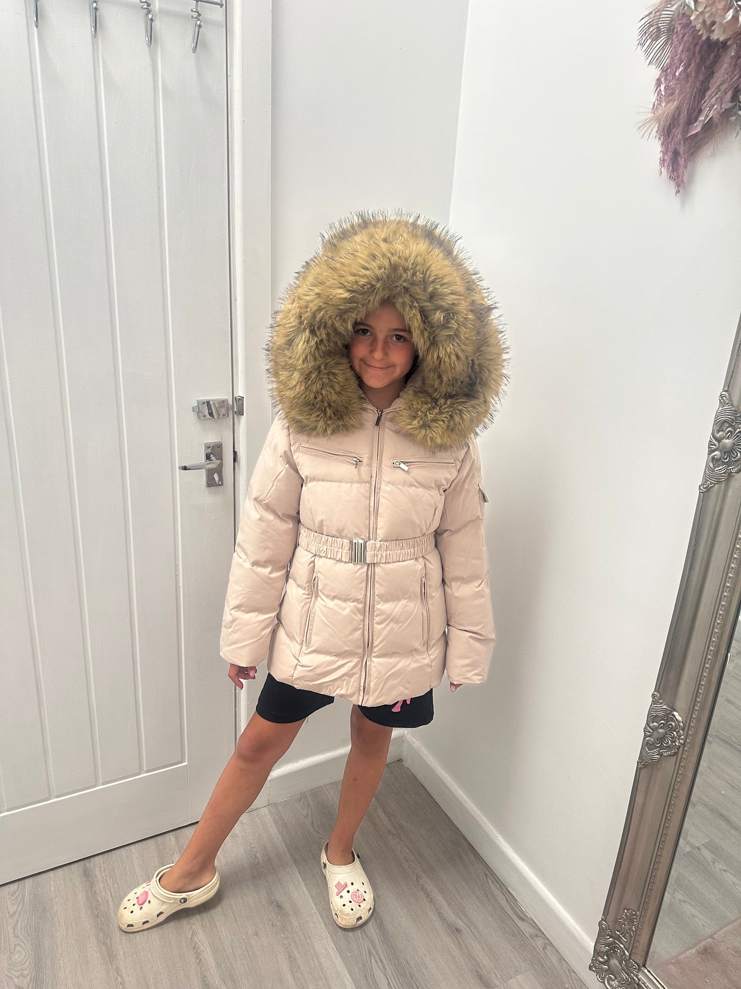 Kids fur hooded coats