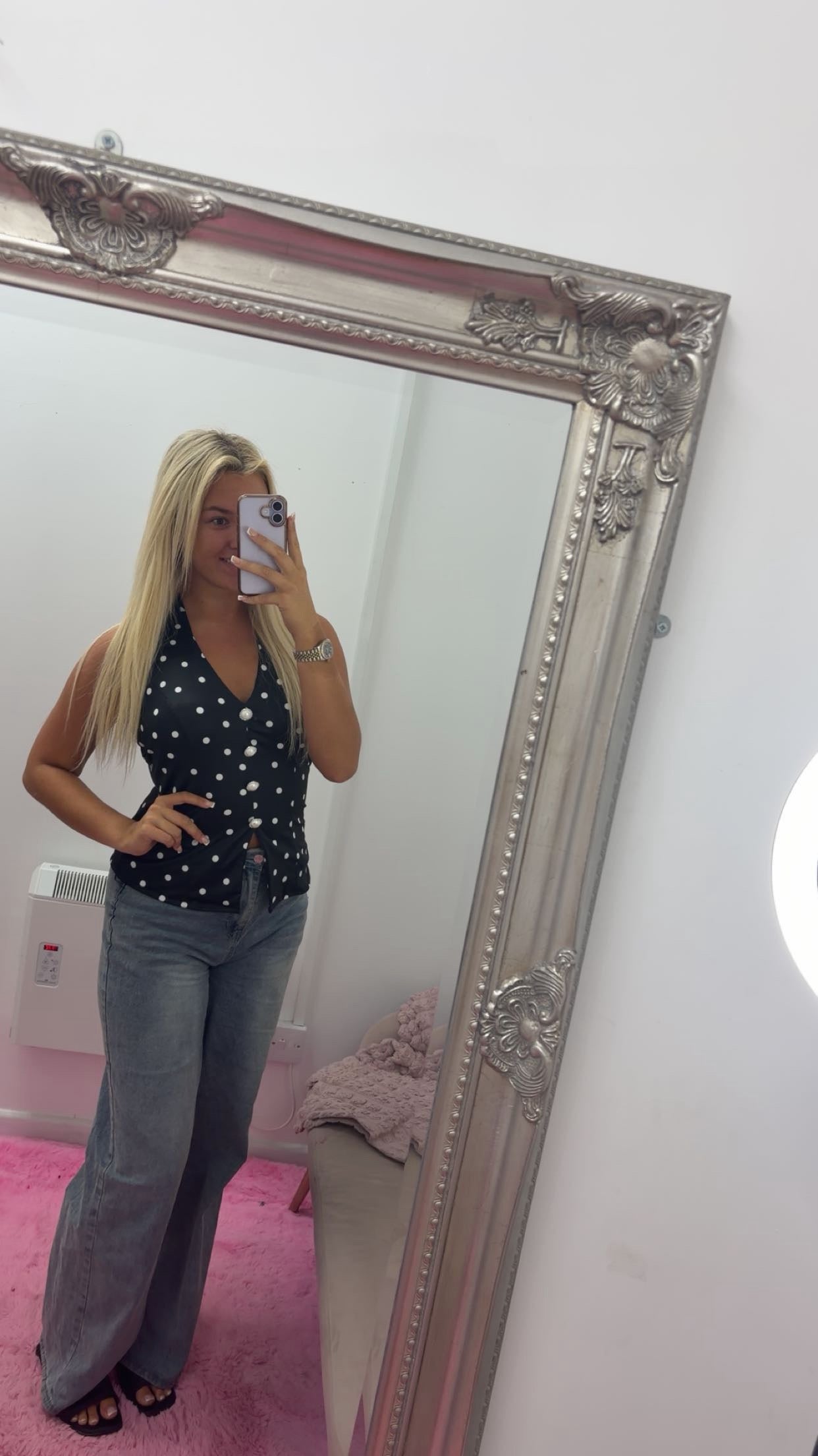 Polka dot halter neck button tops