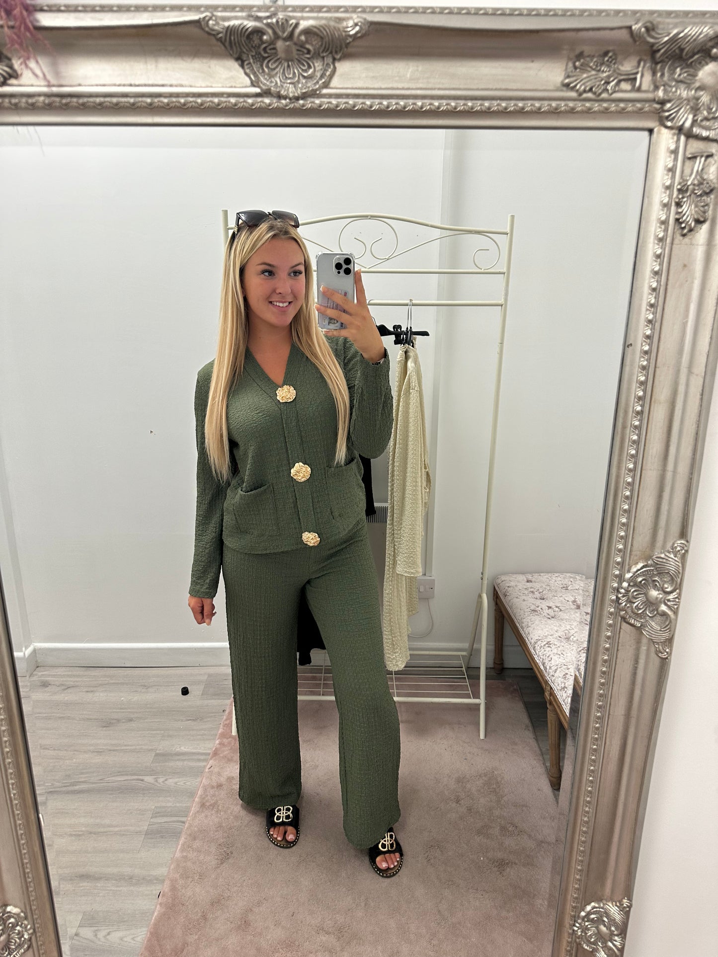 Long sleeve gold button sets