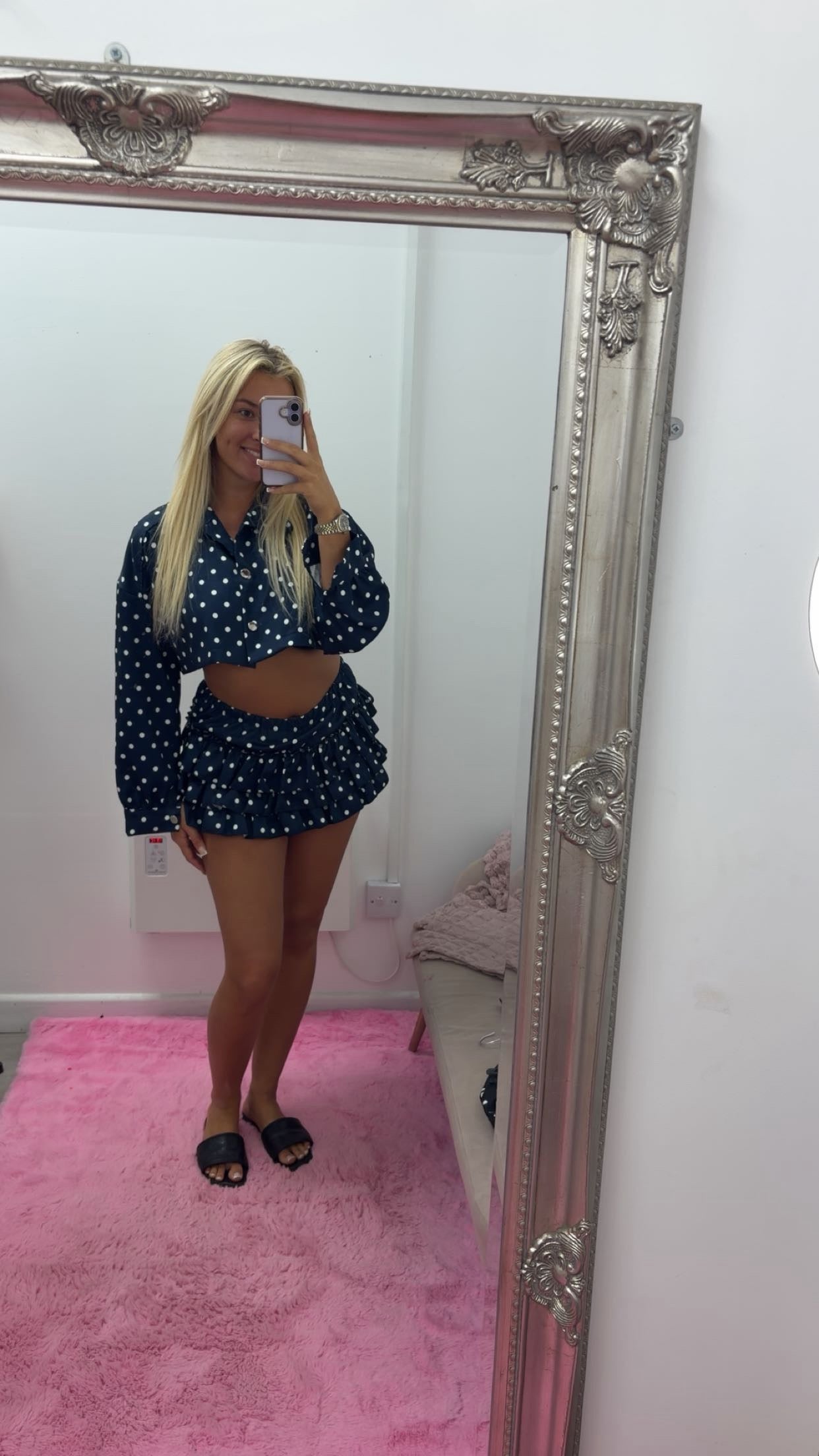 Polka dot skirt and jacket set