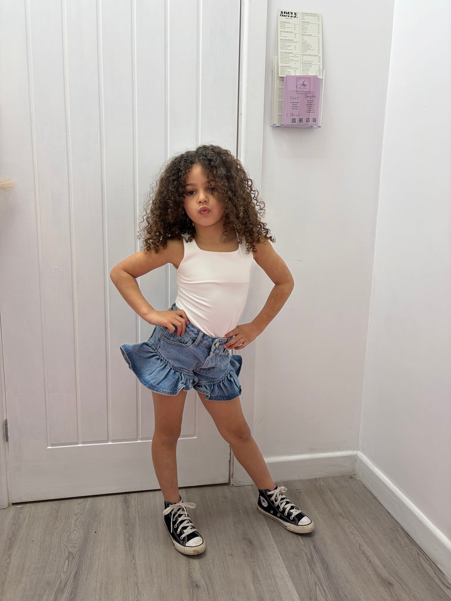 Kids frilly denim shorts