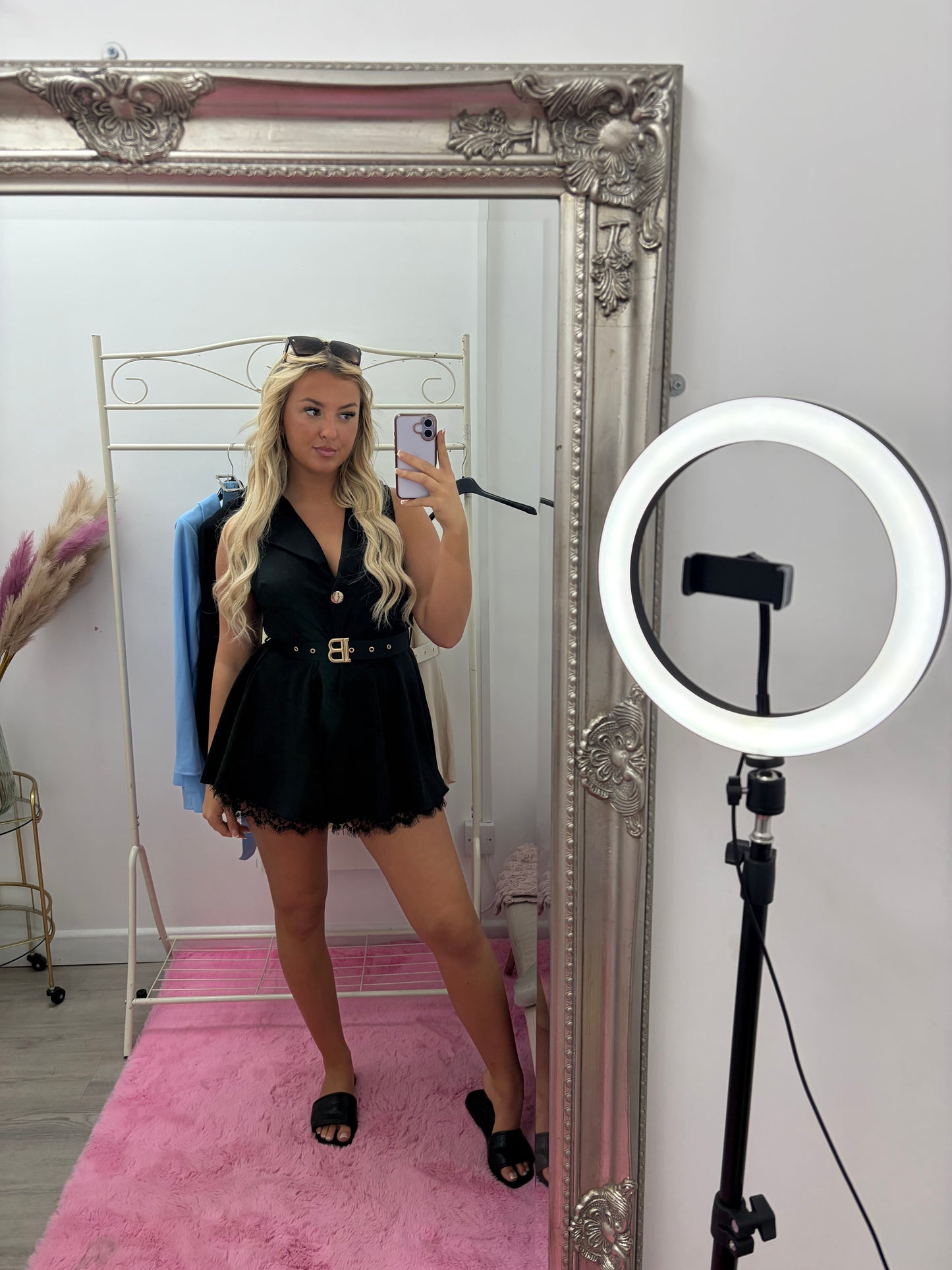 Lace trim B belted playsuits
