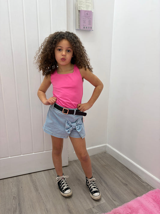 Kids bow belted skorts