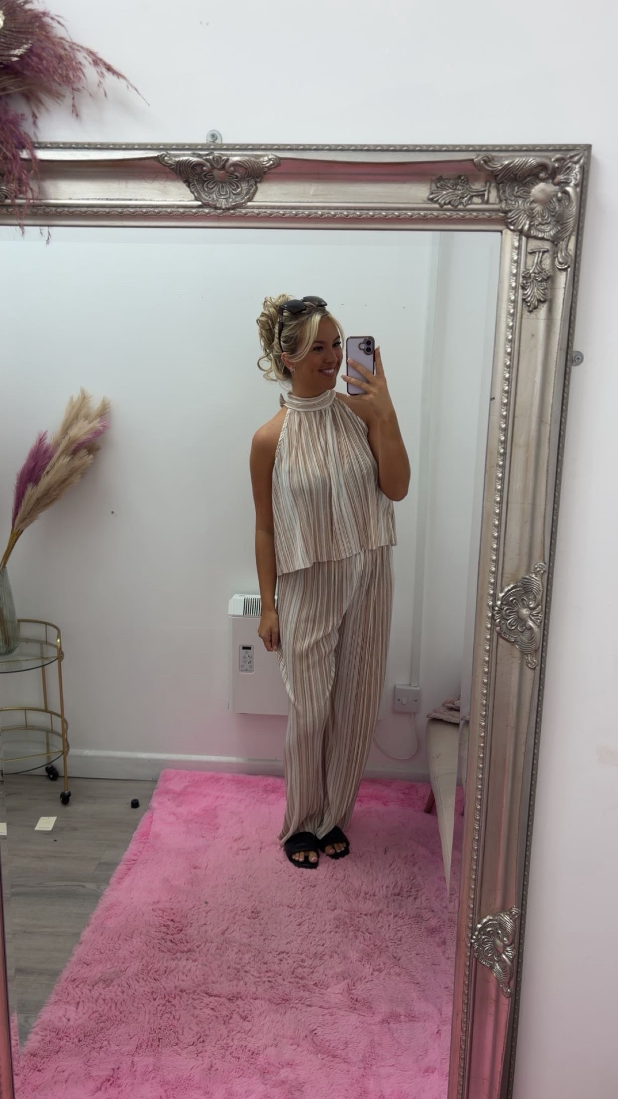 Pleated striped flare sets
