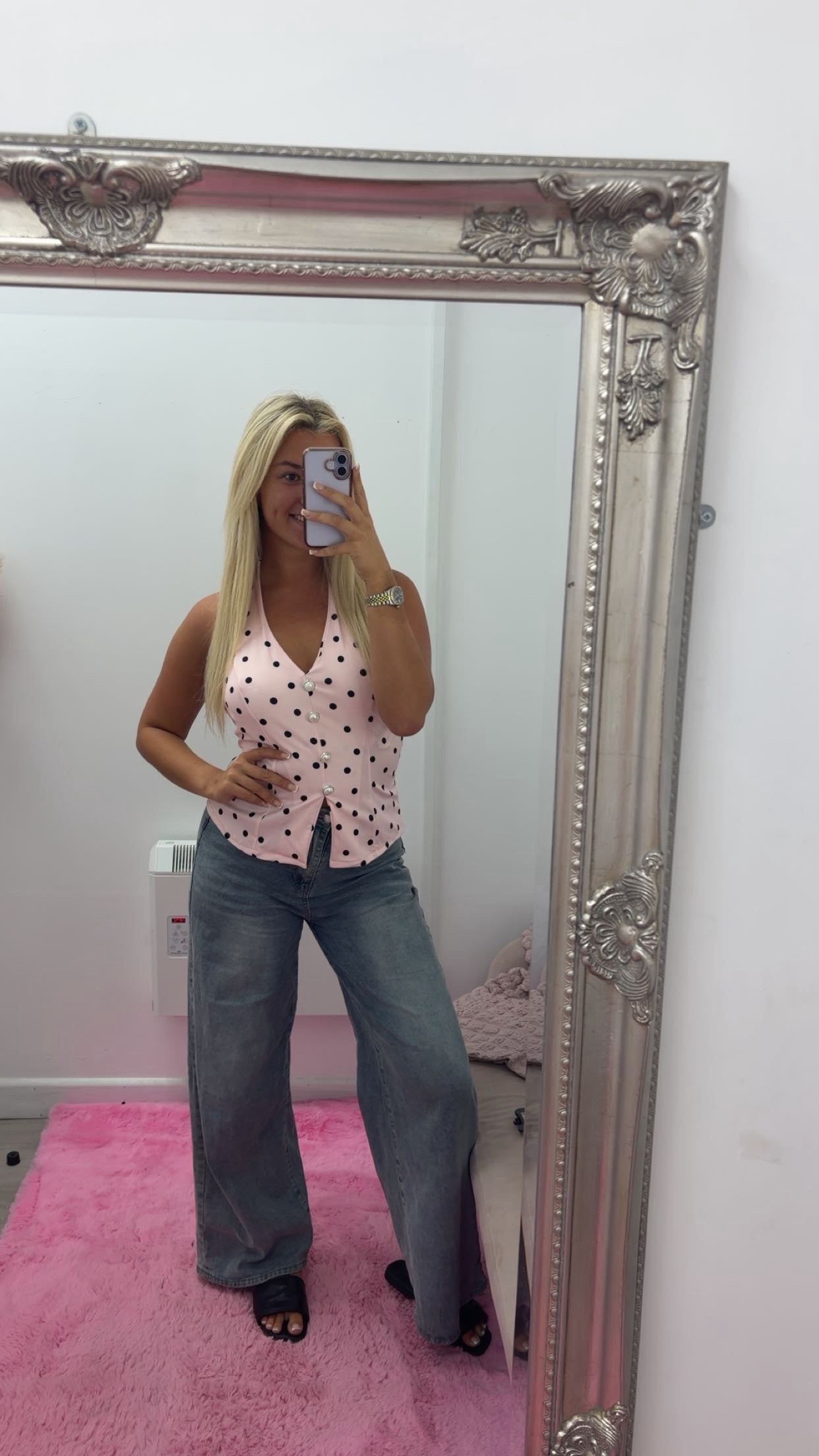 Polka dot halter neck button tops