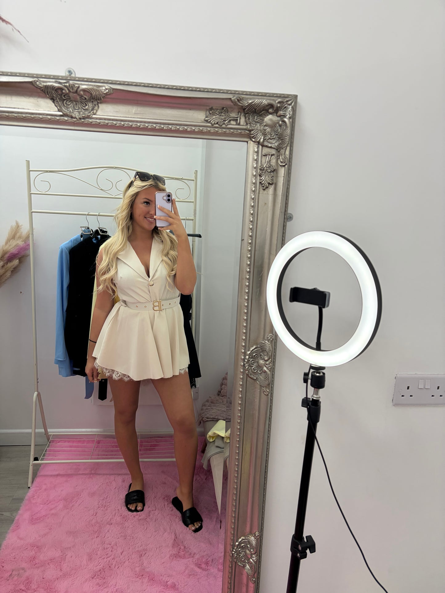 Lace trim B belted playsuits