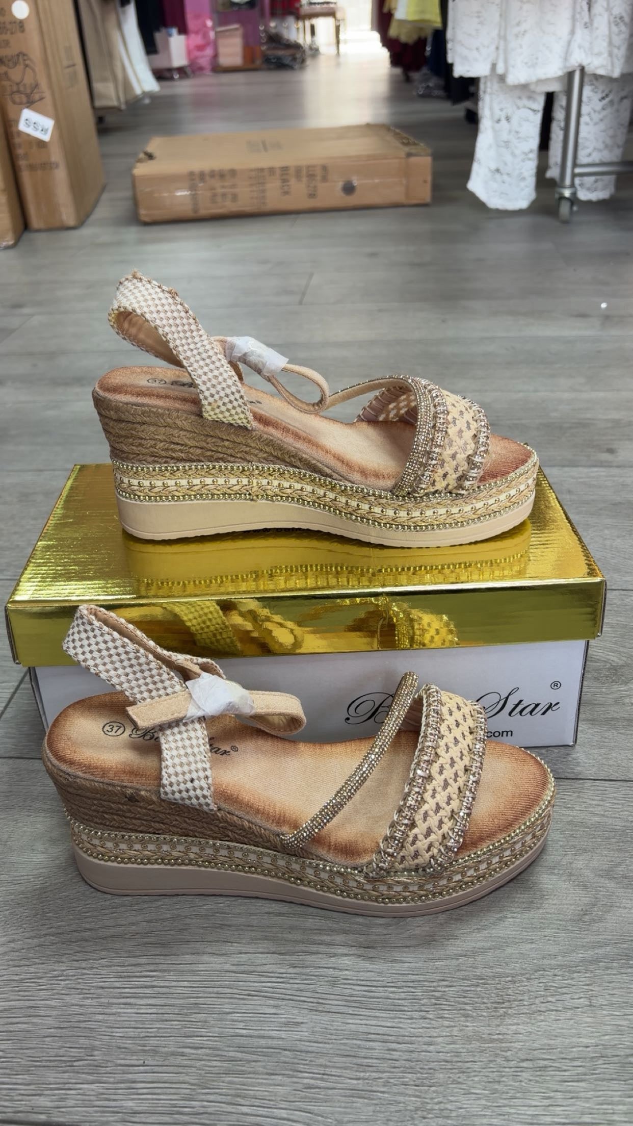 Cream wedge shoes