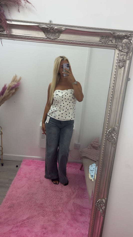 Polka dot button tube tops