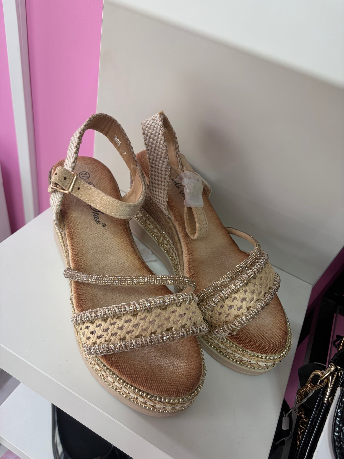 Cream wedge shoes