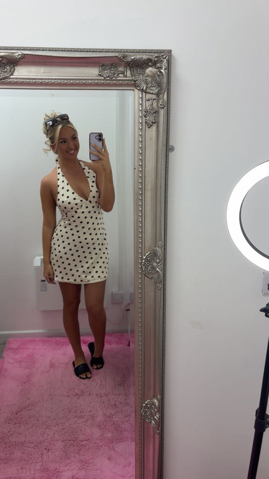 Halter neck polka dot dresses