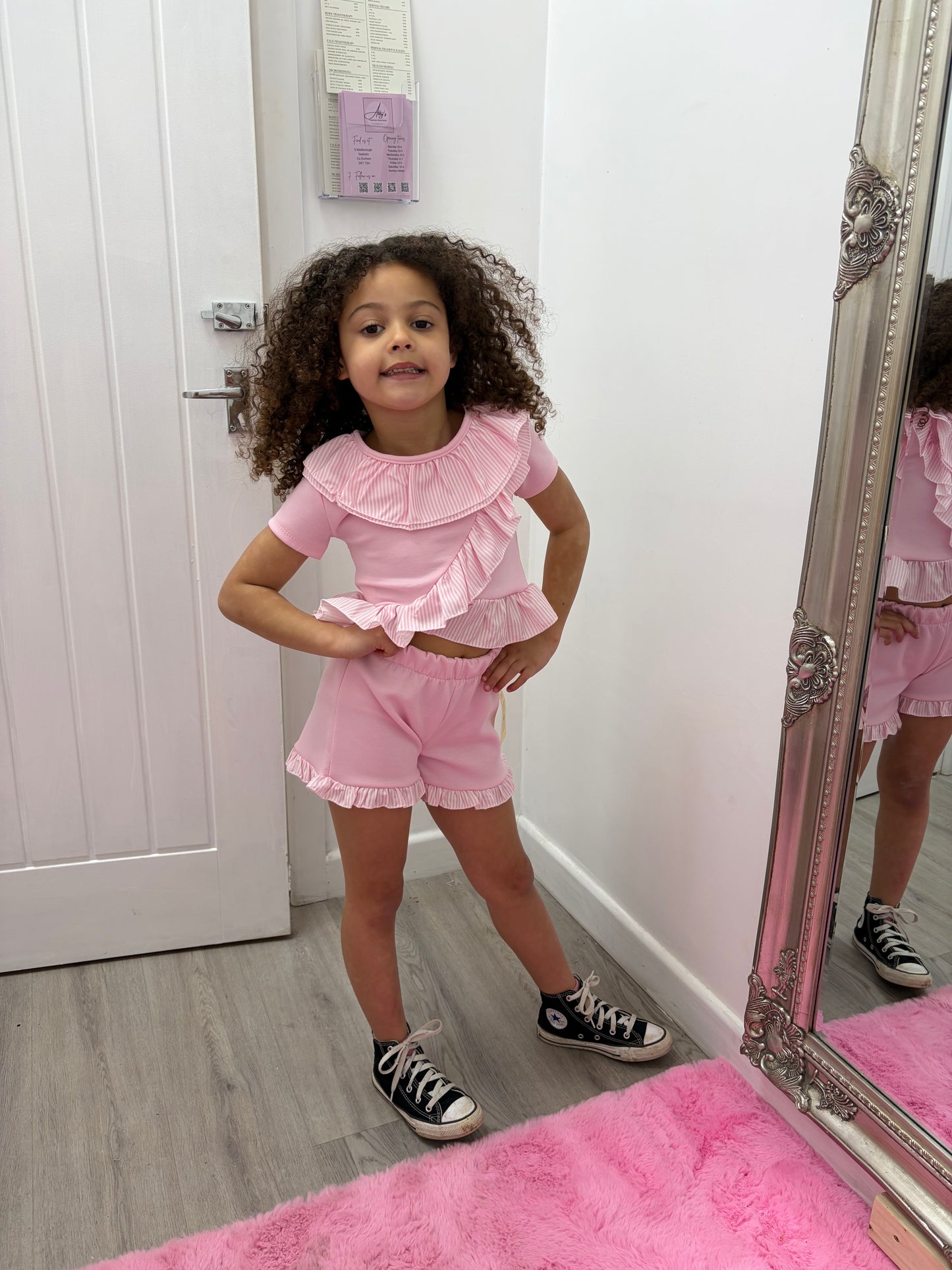 Kids striped frilly short sets