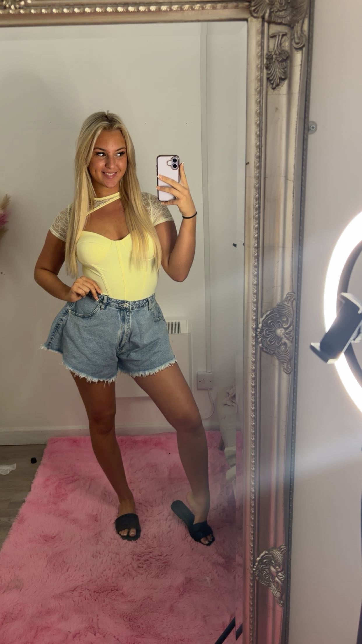 Flare denim shorts