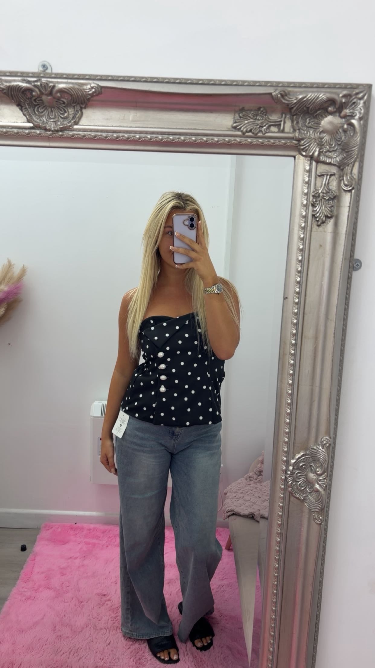 Polka dot button tube tops