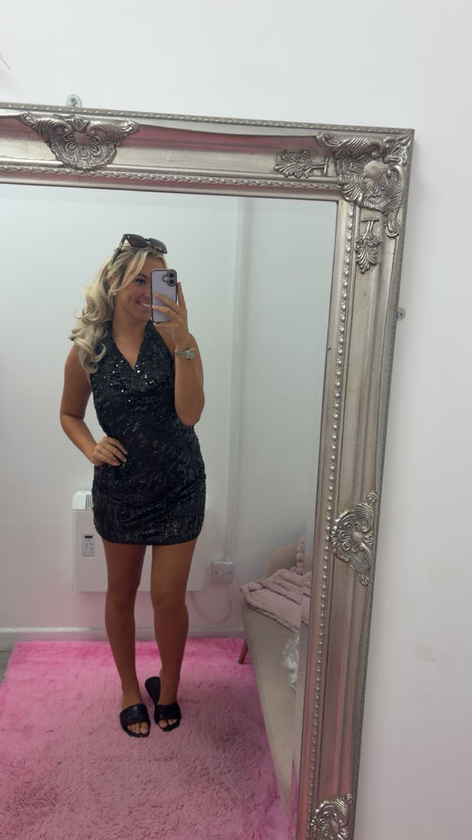 Black sequin skirt set