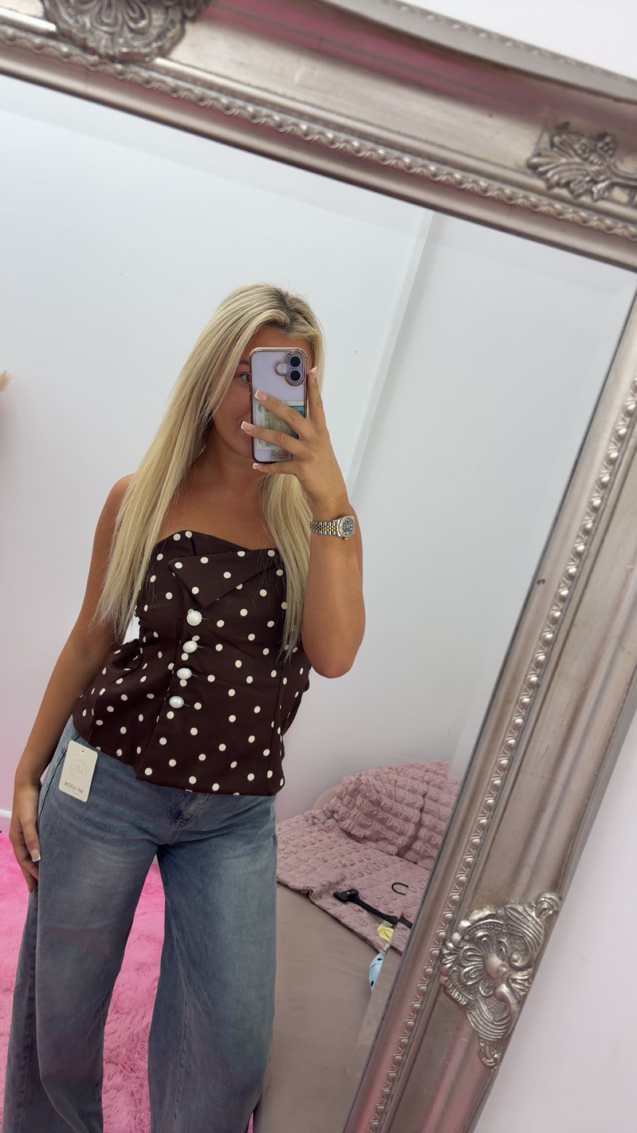 Polka dot button tube tops