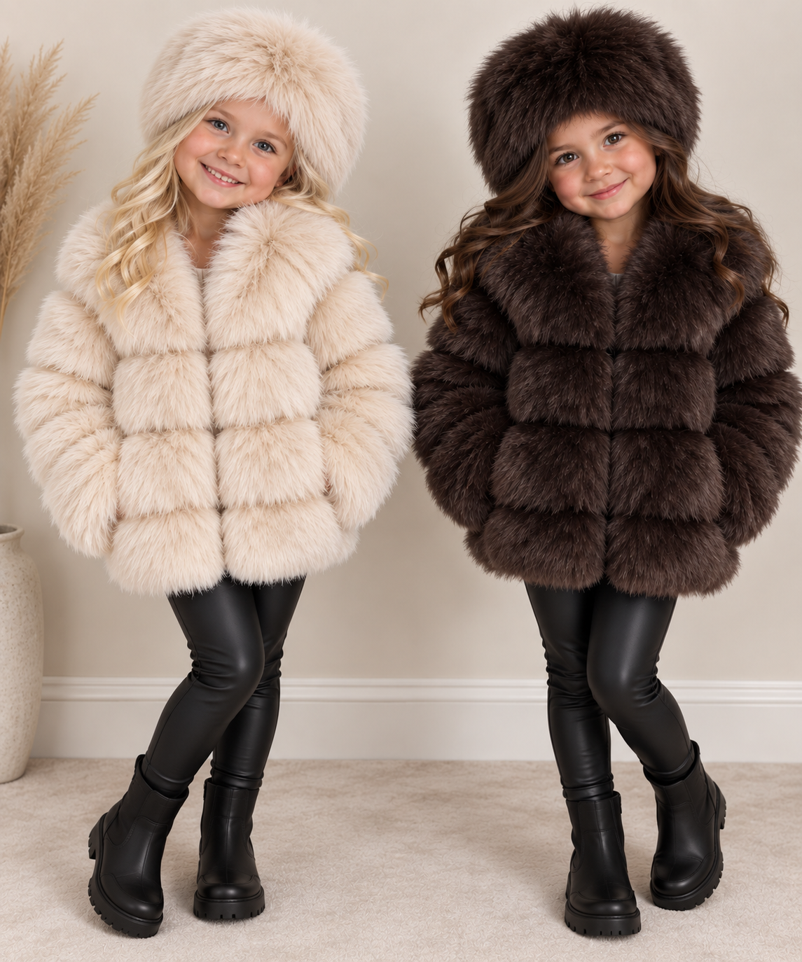 Kids Fur coats with matching hat