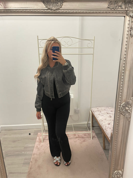 Leather bomber jacket