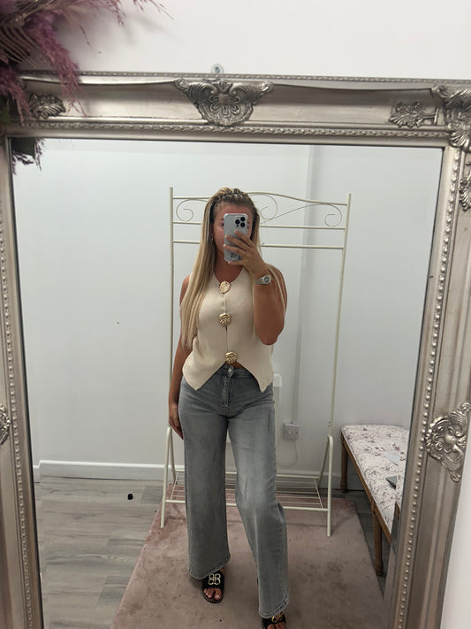Knitted gold button tops