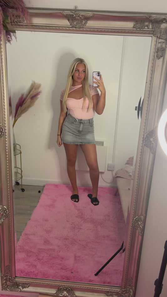 Pink bling pocket denim skirts
