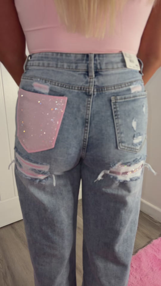 Pink bling pocket jeans